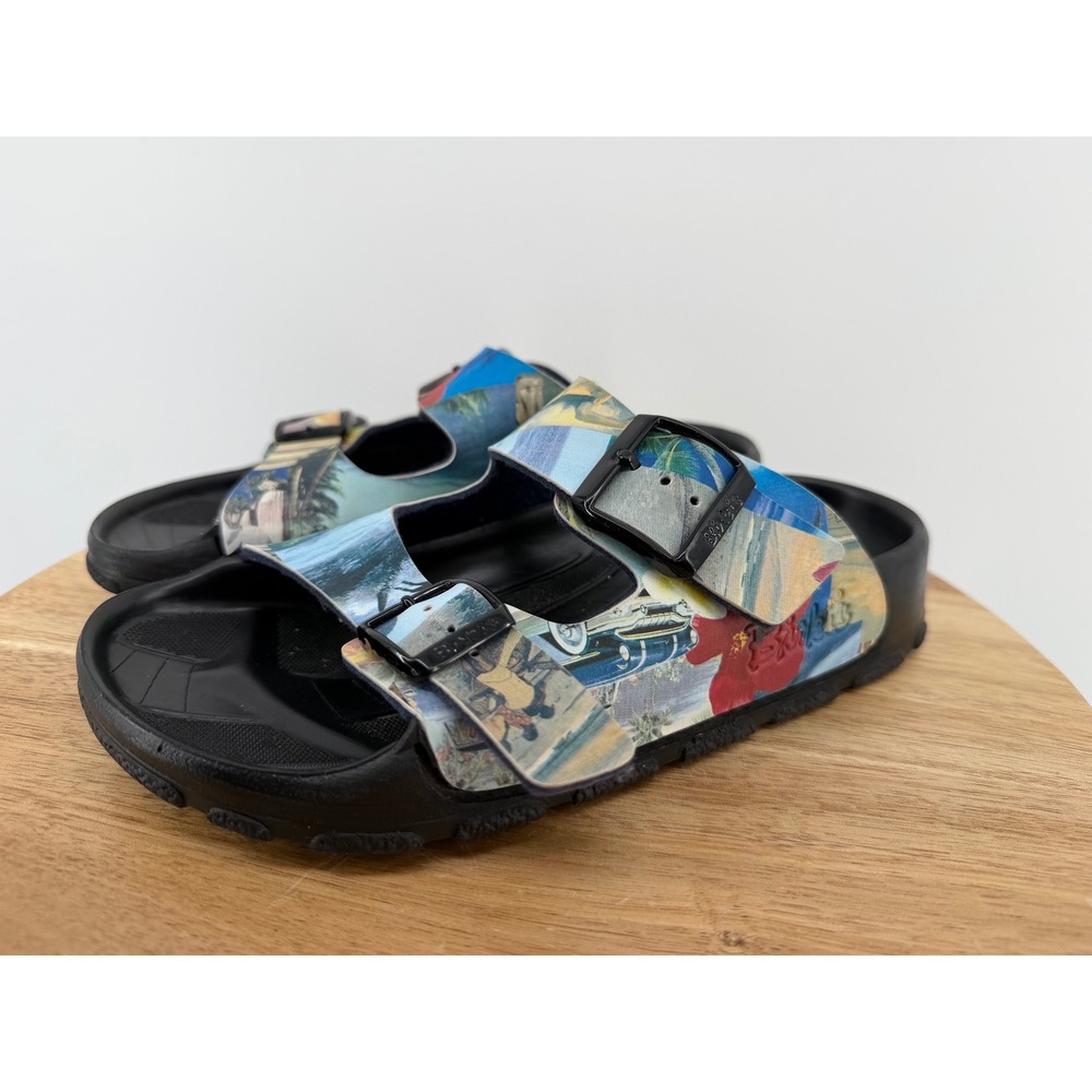 Birki's Birkenstock Womens 36 Tropical Hawaiian Print Buckle Slide Sandals Black